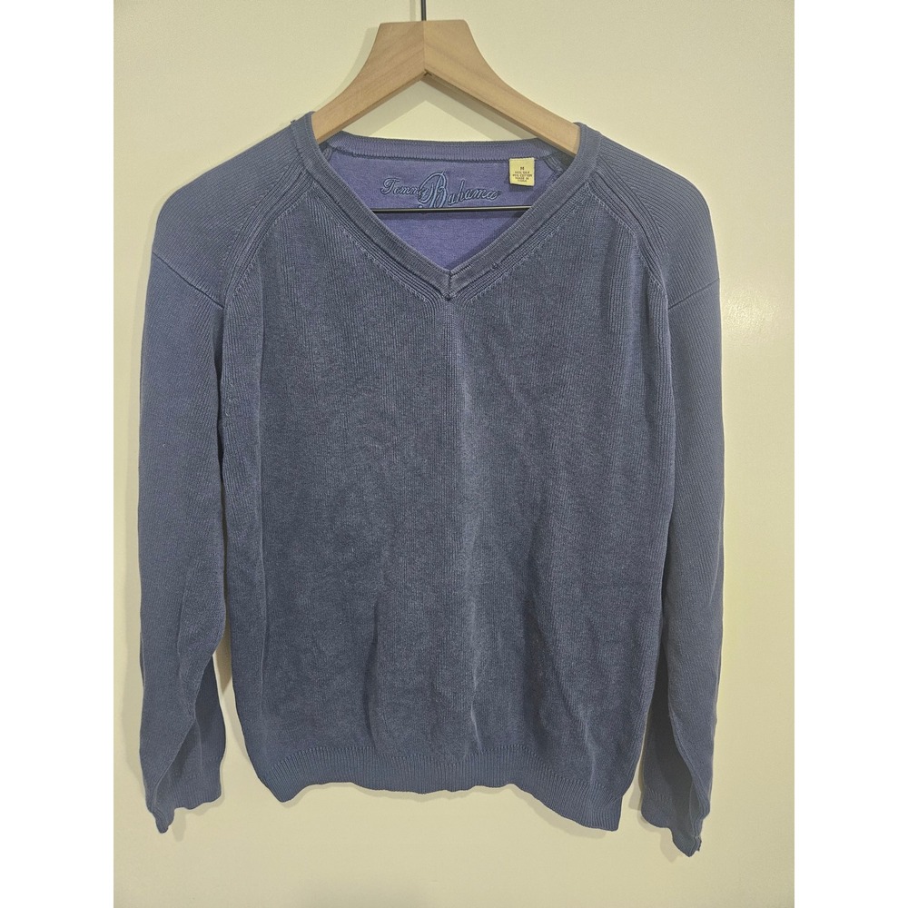 Tommy Bahama Blue Silk Cotton V-Neck Raglan Long Sleeve Sweater Womens Medium